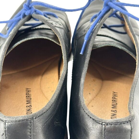 Johnston Murphy Oxford Shoes Conrad Plain Toe Black Leather Blue Detail Men 10.5 - Picture 10 of 14